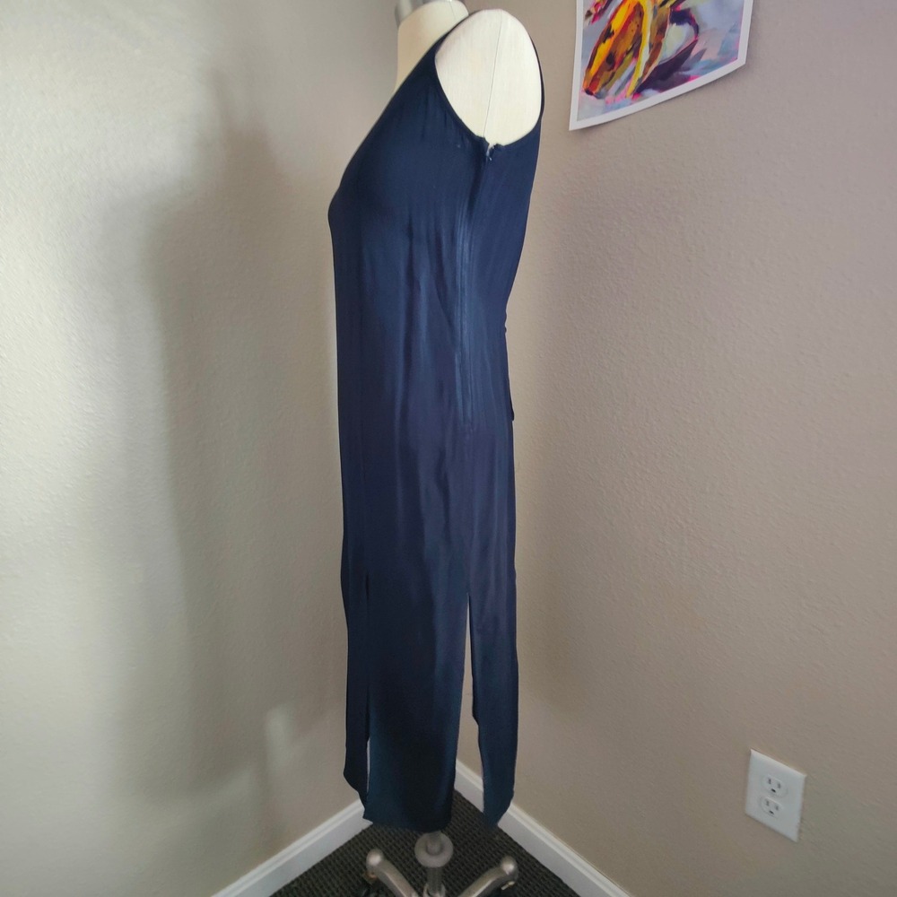 Vintage 90s Laundry by‎ Shelli Segal Black Minimalist Slit Midi Dress Tie Back S - Picture 3 of 9